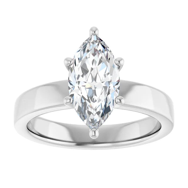 Marquise shape diamond solitaire engagement ring in white gold top view