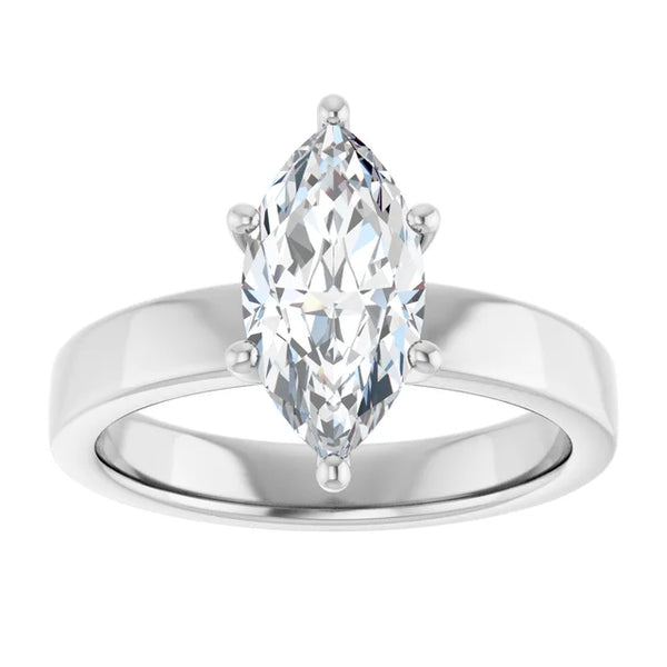 Marquise Shape Diamond Solitaire Engagement Ring in white gold top view