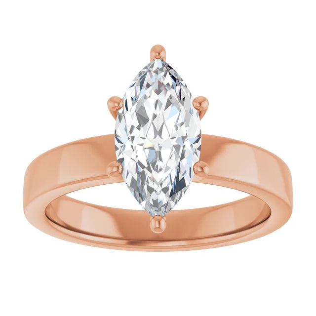 Marquise Shape Diamond Solitaire Engagement Ring in rose gold top view