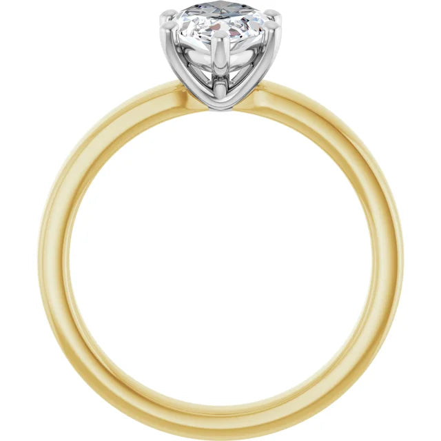 Marquise Shape Diamond Solitaire Engagement Ring in white gold prong head with yellow gold band side profile