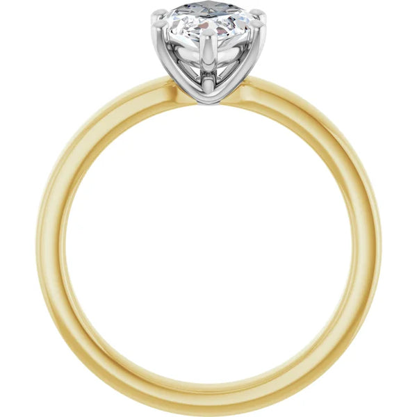 Marquise Shape Diamond Solitaire Engagement Ring in white gold prong head with yellow gold band side profile
