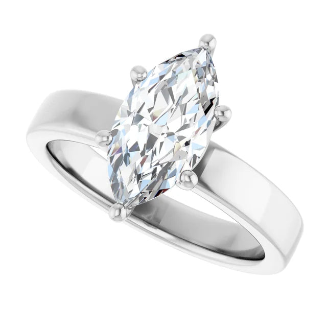 Marquise shape diamond solitaire engagement ring in white gold