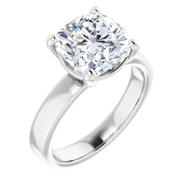 Cushion cut diamond solitaire engagement ring in white gold