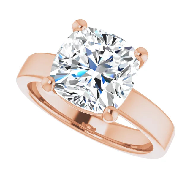 Cushion Cut Diamond Solitaire Engagement Ring in rose gold