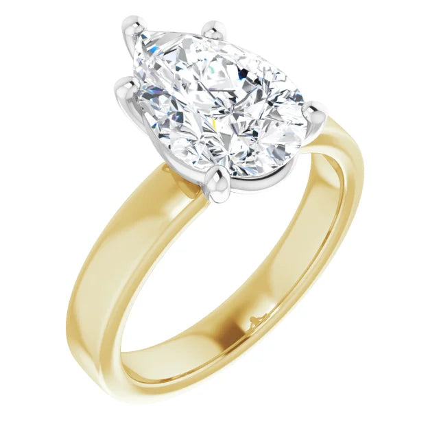 Pear Cut Solitaire Engagement Ring in white gold prong head & yellow gold band  