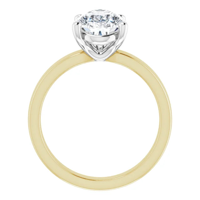 Pear Cut Solitaire Engagement Ring in white gold prong head & yellow gold band side profile 