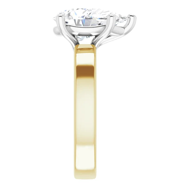 Pear Cut Solitaire Engagement Ring in white gold prong head & yellow gold band side view