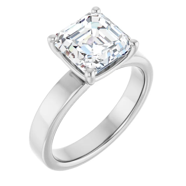 Asscher cut diamond solitaire engagement ring in white gold