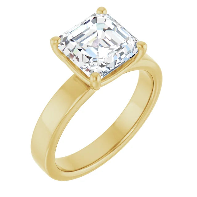 Asscher Cut Diamond Solitaire Engagement Ring in yellow gold