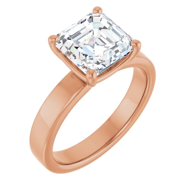 Asscher Cut Diamond Solitaire Engagement Ring in rose gold 