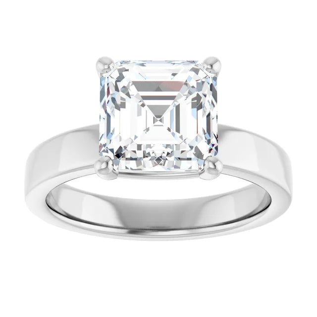 Asscher Cut Diamond Solitaire Engagement Ring in white gold