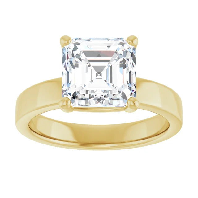 Asscher Cut Diamond Solitaire Engagement Ring in yellow gold