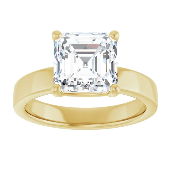 Asscher Cut Diamond Solitaire Engagement Ring in yellow gold