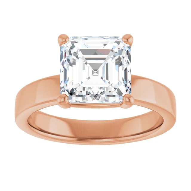 Asscher Cut Diamond Solitaire Engagement Ring in rose gold 
