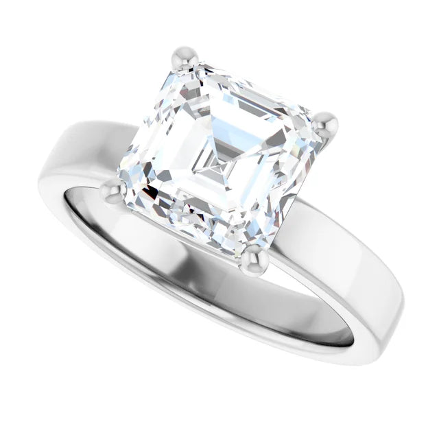 Asscher Cut Diamond Solitaire Engagement Ring in white gold
