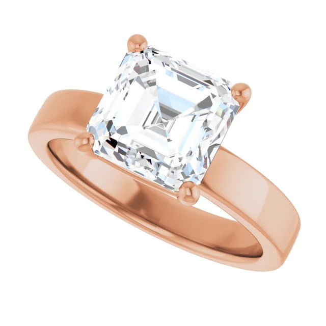 Asscher Cut Diamond Solitaire Engagement Ring in rose gold 