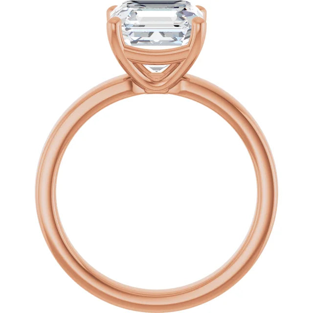 Asscher Cut Diamond Solitaire Engagement Ring in rose gold side profile