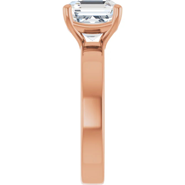 Asscher Cut Diamond Solitaire Engagement Ring in rose gold side view