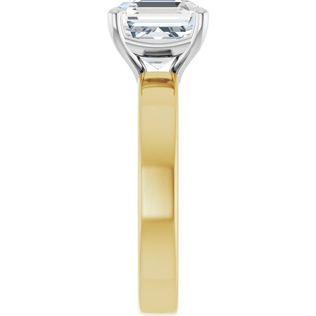 Asscher Cut Diamond Solitaire Engagement Ring in white gold prong head with yellow gold band side view