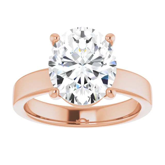 Oval Cut Diamond Solitaire Engagement Ring in rose gold top view