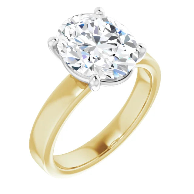 Oval Cut Diamond Solitaire Engagement Ring in white gold prong head with yellow gold band