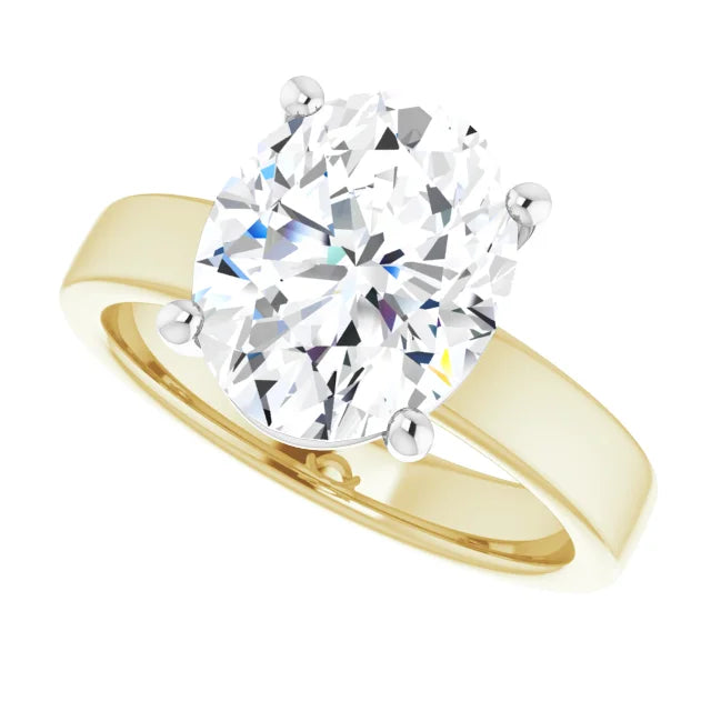 Oval Cut Diamond Solitaire Engagement Ring in white gold prong head with yellow gold band