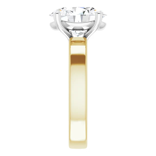 Oval Cut Diamond Solitaire Engagement Ring in white gold prong head with yellow gold band side view