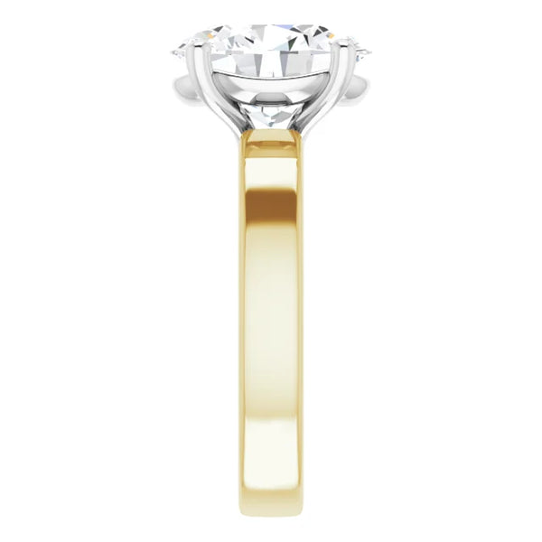 Oval Cut Diamond Solitaire Engagement Ring in white gold prong head with yellow gold band side view