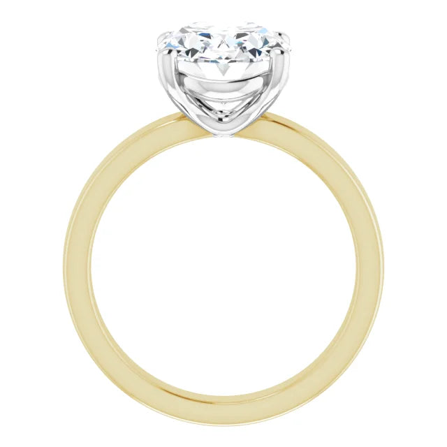 Oval Cut Diamond Solitaire Engagement Ring in white gold prong head with yellow gold band side profile