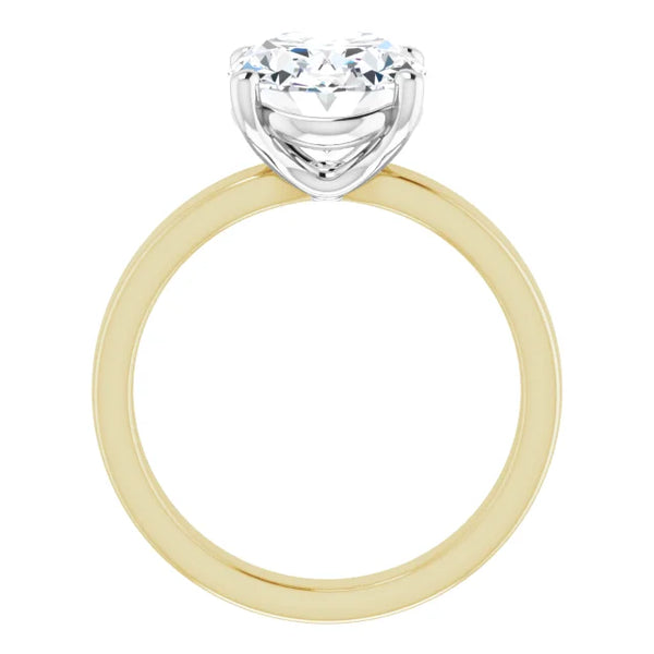 Oval Cut Diamond Solitaire Engagement Ring in white gold prong head with yellow gold band side profile