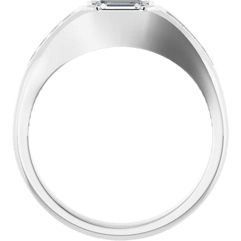 2.50 Ctw Emerald Cut Bezel Set with Princess Cut Men's Ring H Color VS2 GIA