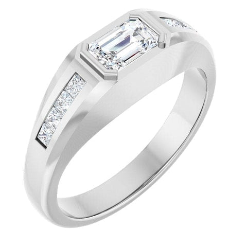 2.50 Ctw Emerald Cut Bezel Set with Princess Cut Men's Ring H Color VS2 GIA