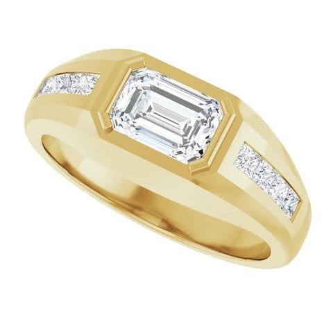 2.50 Ctw Emerald Cut Bezel Set with Princess Cut Men's Ring H Color VS2 GIA