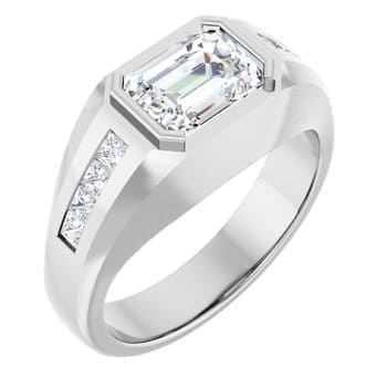 2.50 Ctw Emerald Cut Bezel Set with Princess Cut Men's Ring H Color VS2 GIA