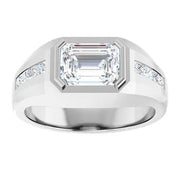 2.50 Ctw Emerald Cut Bezel Set with Princess Cut Men's Ring H Color VS2 GIA
