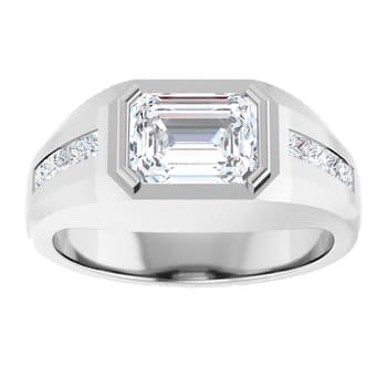 2.50 Ctw Emerald Cut Bezel Set with Princess Cut Men's Ring H Color VS2 GIA