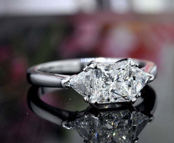 3-Stone Princess Cut & Trillion Diamond Ring in white gold