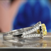 1.90 Ctw Canary Fancy Yellow Cushion Cut Halo Diamond Split Shank Ring VVS2 GIA