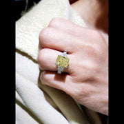 5.10 Ct. Canary Fancy Yellow Radiant Cut Hand-Carved Diamond Ring GIA Certified