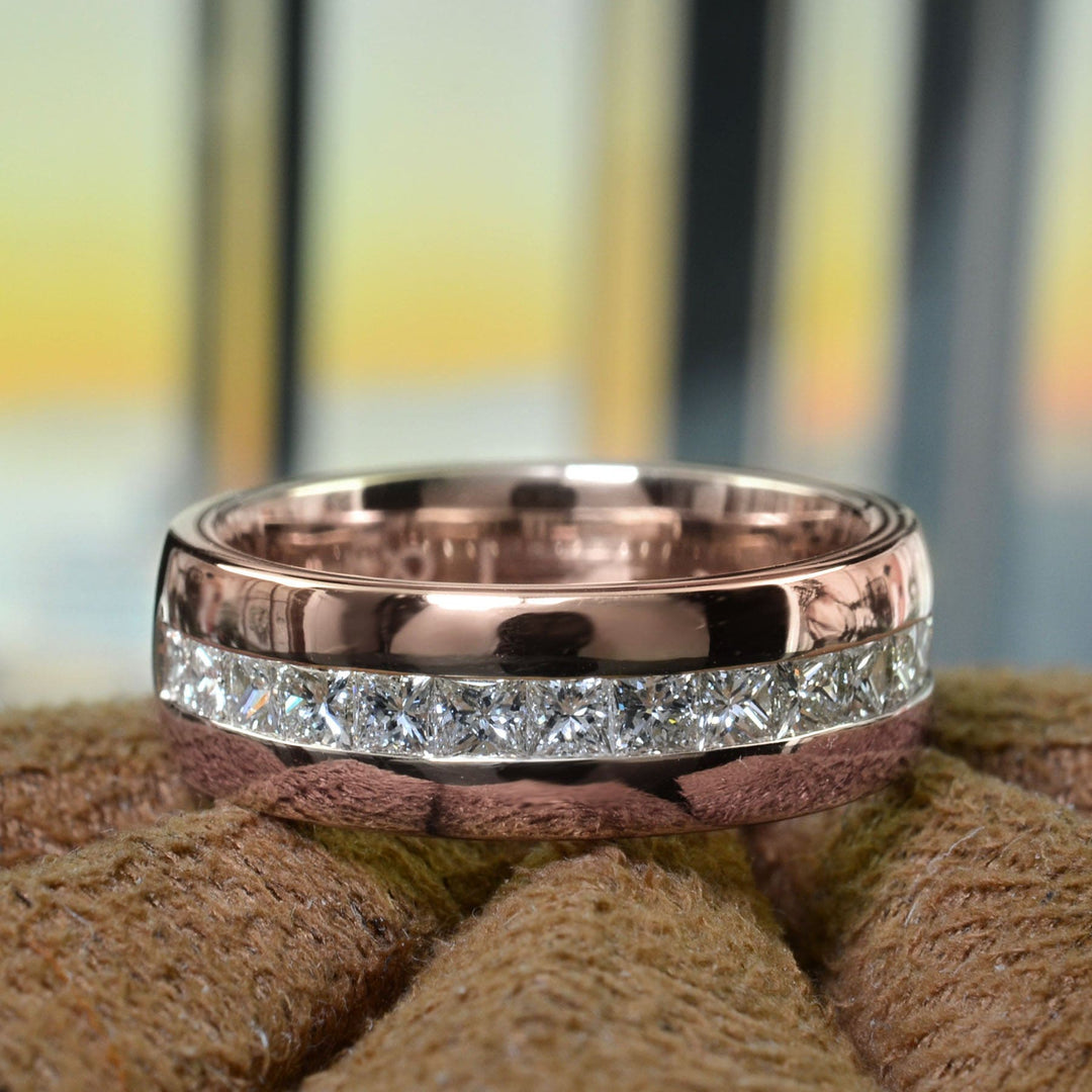 rose gold princess cut men's diamond ring
