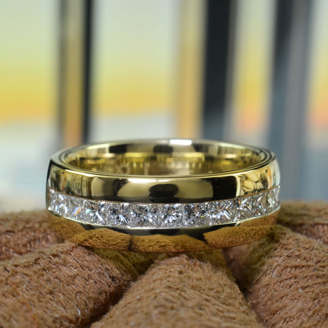 princess cut men's diamond ring yellow gold