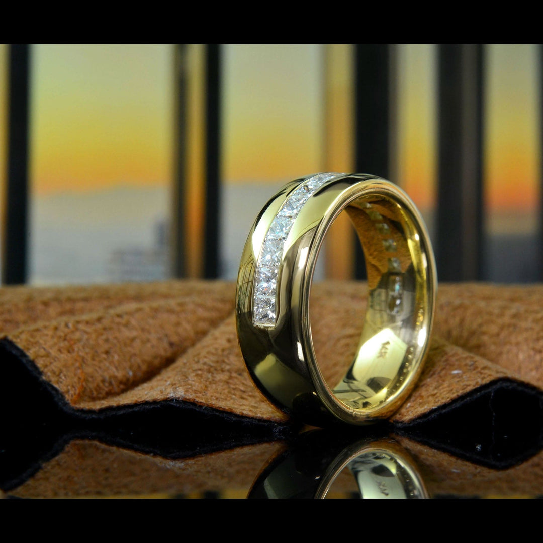 1.60 Ct. Men's Diamond Ring Princess Channel 7.5mm Width F Color VS1
