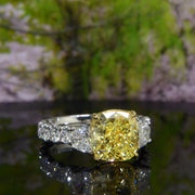 5.80 Ct Canary Fancy Yellow Cushion, Half Moon & Round Cut Accent Ring VVS1 GIA Certified