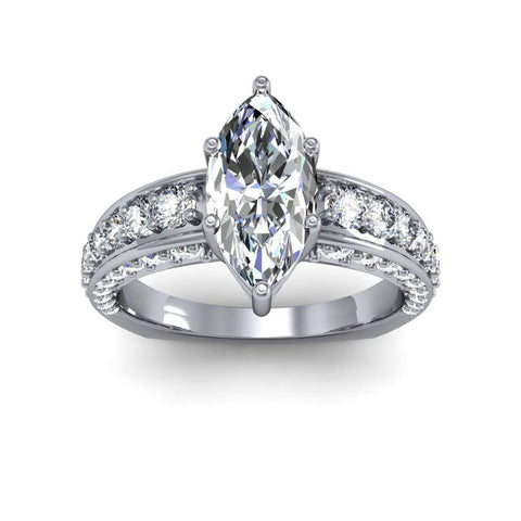2.60 Ctw. Marquise Cut 3-Sided Round Pave Engagement Ring F VS2 GIA Certified