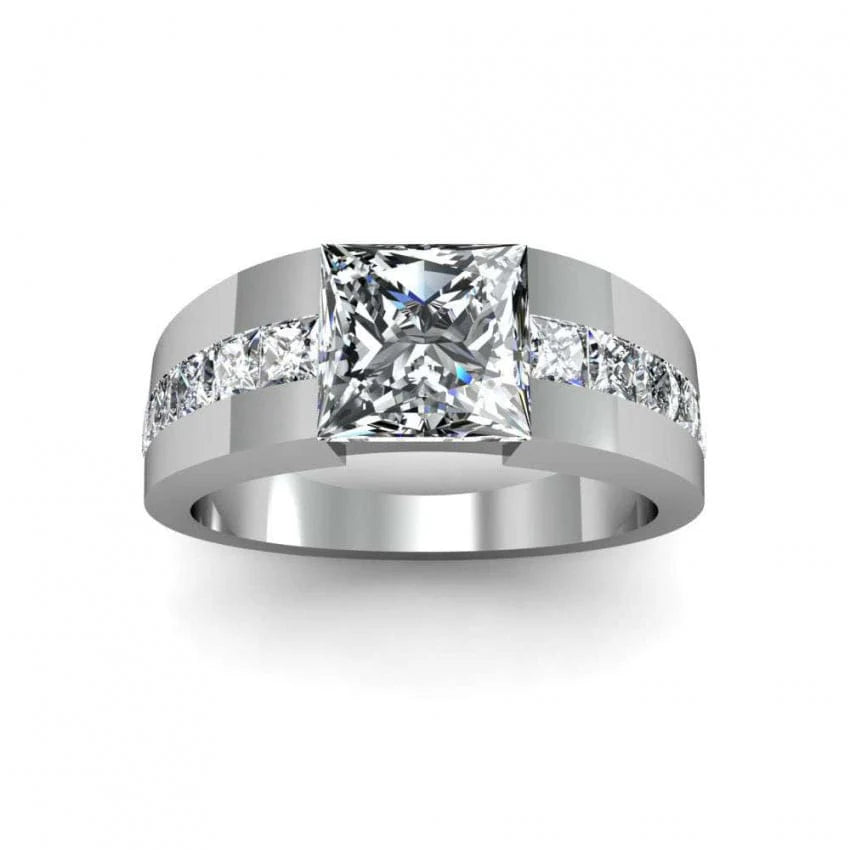 Lab Grown Men's Princess Cut Tension and Channel Set Ring IGI Certified