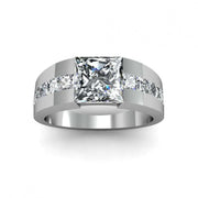 Lab Grown Men's Princess Cut Tension and Channel Set Ring IGI Certified