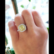 2.50 Ct Fancy Yellow Dual Halo Cushion Engagement Ring VS2 Clarity GIA Certified