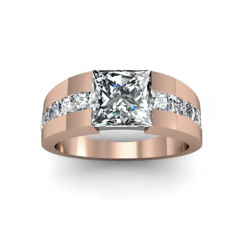 Lab Grown Men's Princess Cut Tension and Channel Set Ring IGI Certified