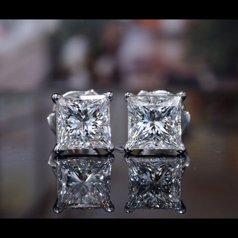 4 Carat Platinum Princess Cut Diamond Stud Earrings I Color VS1 GIA certified