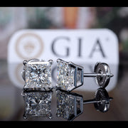4 Carat Platinum Princess Cut Diamond Stud Earrings I Color VS1 GIA certified